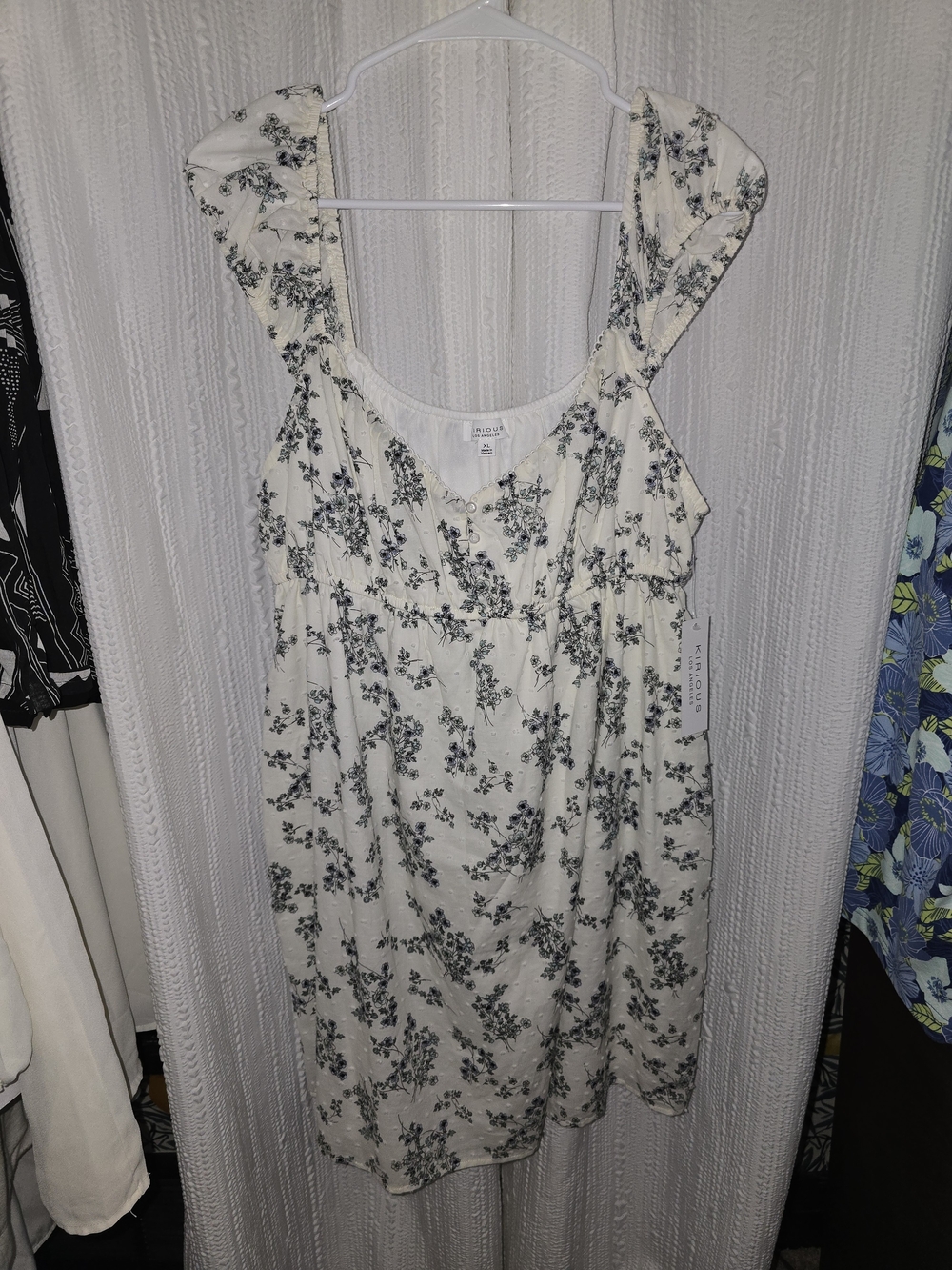 White Floral Mini Dress with Ruffle Straps - Unknown Brand